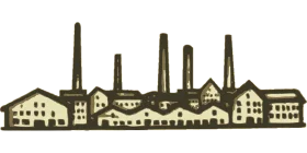 Industrial Revolution Era Factory Landscape Monochrome Vintage Clipart Illustration