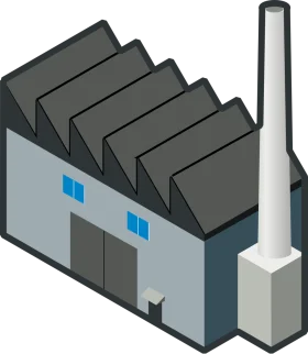 Minimalist Industrial Factory Clipart with Sawtooth Roof and Smokestack