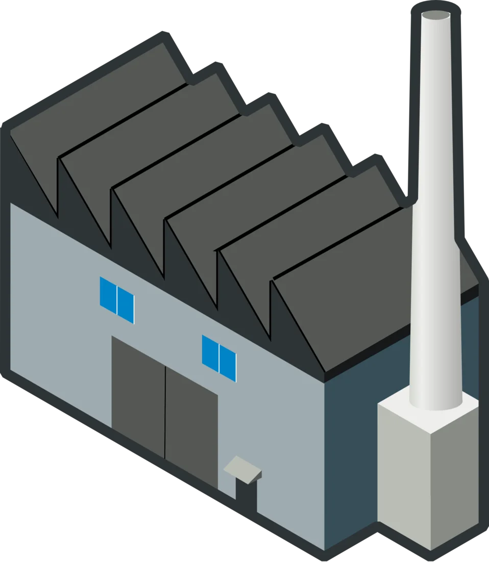Minimalist Industrial Factory Clipart with Sawtooth Roof and Smokestack