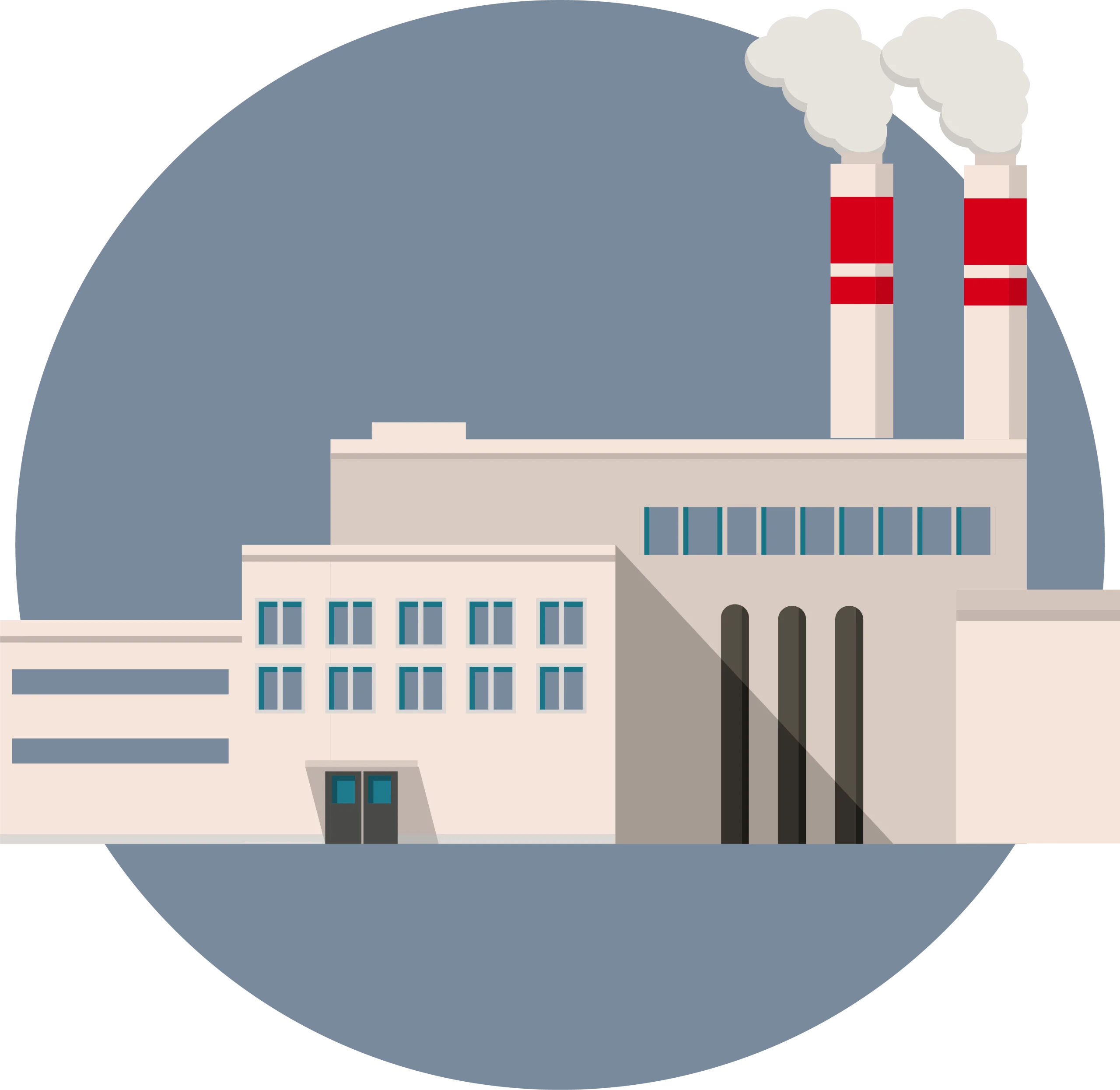 Modern Industrial Facility Clipart: Minimalist Factory Design with Smokestacks