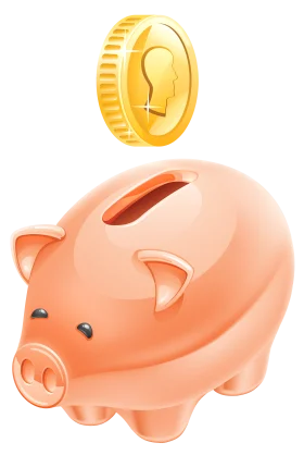 Adorable Peach-Toned Piggy Bank Clipart with Golden Coin Illustration