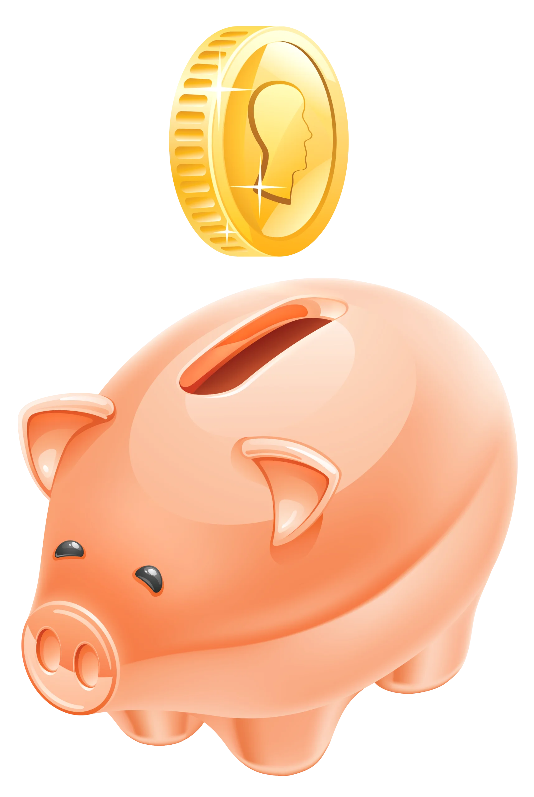 Adorable Peach-Toned Piggy Bank Clipart with Golden Coin Illustration