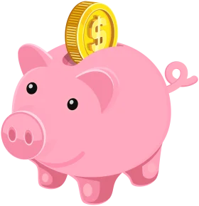Adorable Pink Piggy Bank Clipart with Golden Dollar Coin Savings Illustration