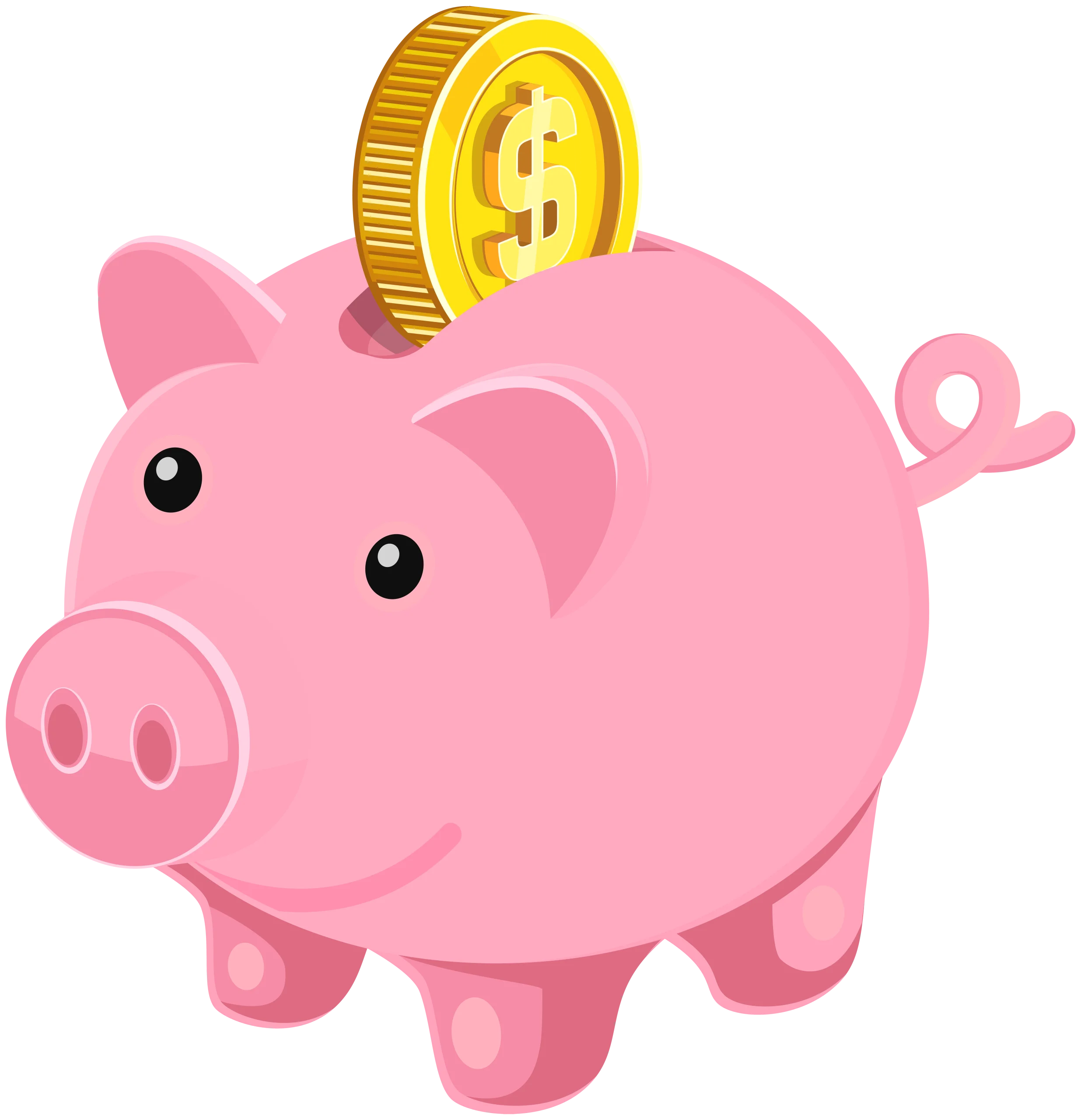 Adorable Pink Piggy Bank Clipart with Golden Dollar Coin Savings Illustration