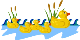 Adorable Rubber Ducky Family Swimming Together in Playful Cartoon Clipart Scene