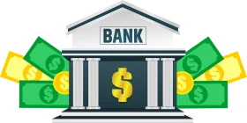 Bank Building with Cash and Dollar Sign Financial Services Clipart Illustration