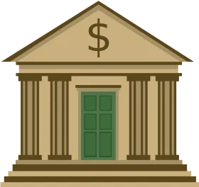 Classic Banking Institution Clipart with Iconic Architectural Design and Dollar Symbol