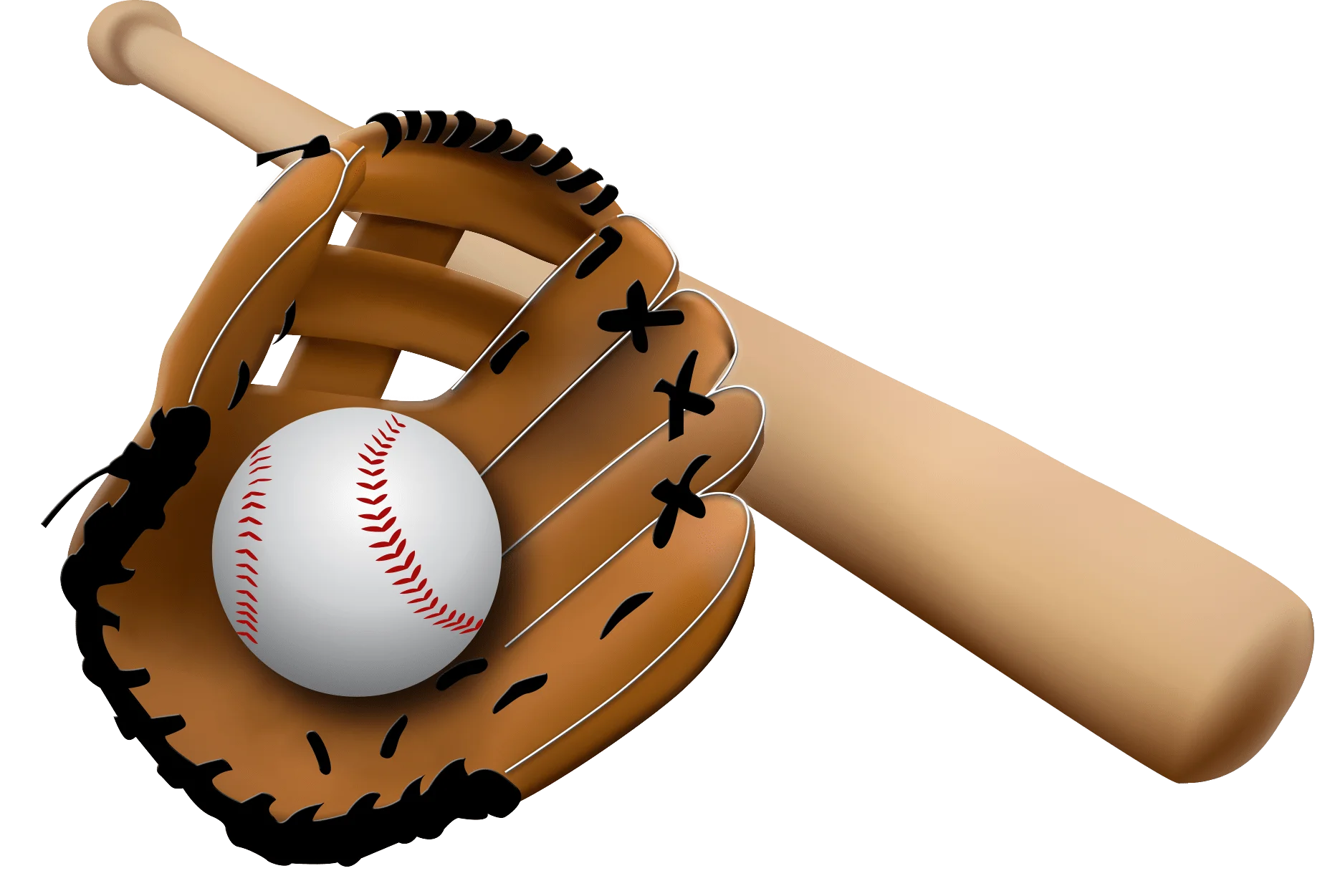 Classic Baseball Glove, Bat, and Ball Clipart - Essential Sports Equipment Illustration
