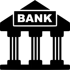 Classic Black and White Bank Building Architectural Clipart Symbol