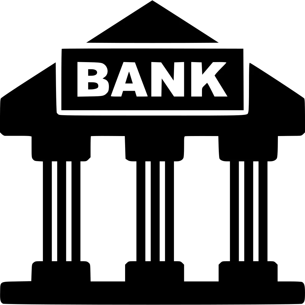 Classic Black and White Bank Building Architectural Clipart Symbol