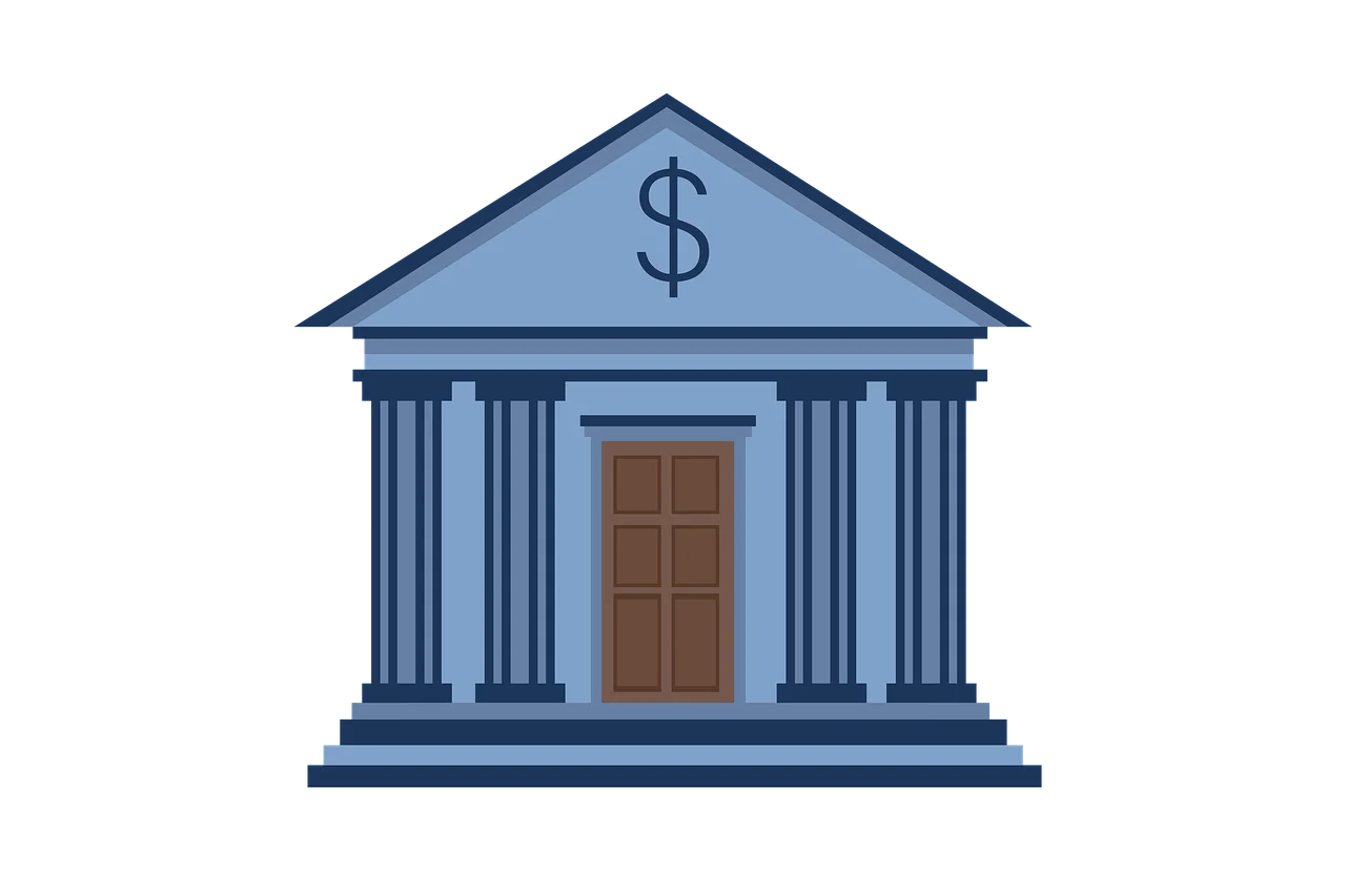Classic Blue Financial Institution Building Clipart Graphic Design
