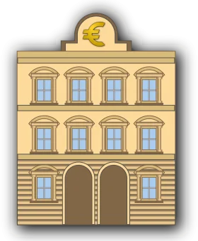 Classic European Bank Building Architectural Clipart with Euro Symbol