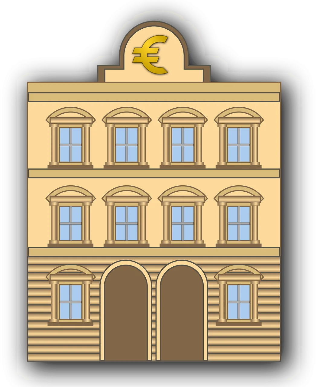 Classic European Bank Building Architectural Clipart with Euro Symbol