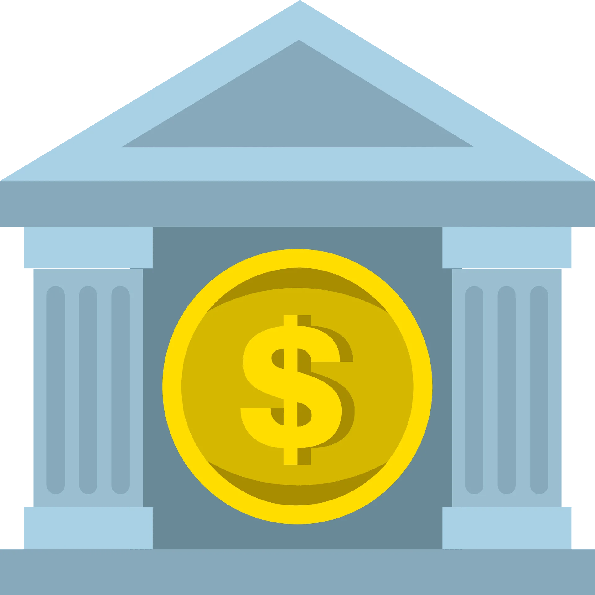 Classic Financial Institution Building Clipart with Golden Dollar Coin Symbol
