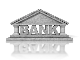 Classic Gray Stone Bank Building Architectural Clipart Design Illustration