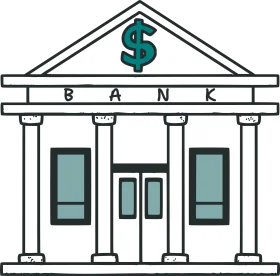 Classic Minimalist Bank Building Architectural Clipart with Dollar Sign