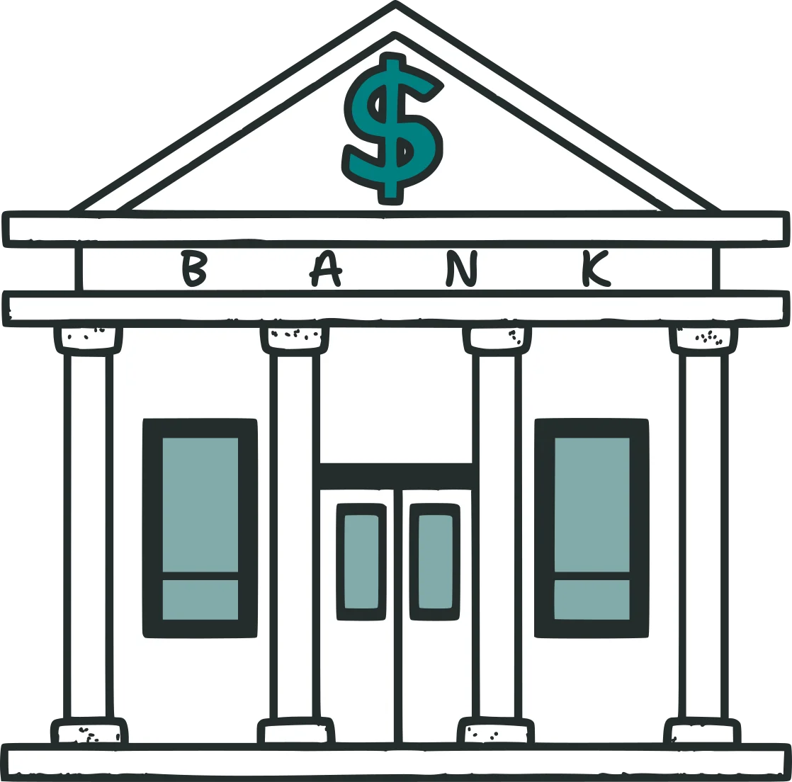 Classic Minimalist Bank Building Architectural Clipart with Dollar Sign