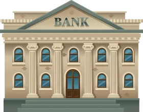 Classic Neoclassical Bank Building Architectural Clipart Illustration Design