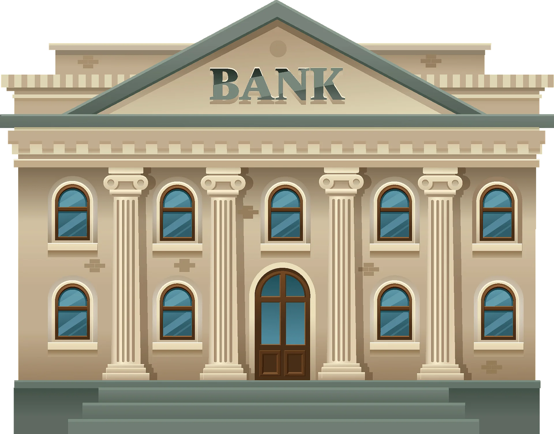 Classic Neoclassical Bank Building Architectural Clipart Illustration Design