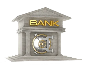 Classic Stone Bank Building Clipart with Secure Vault Entrance Design