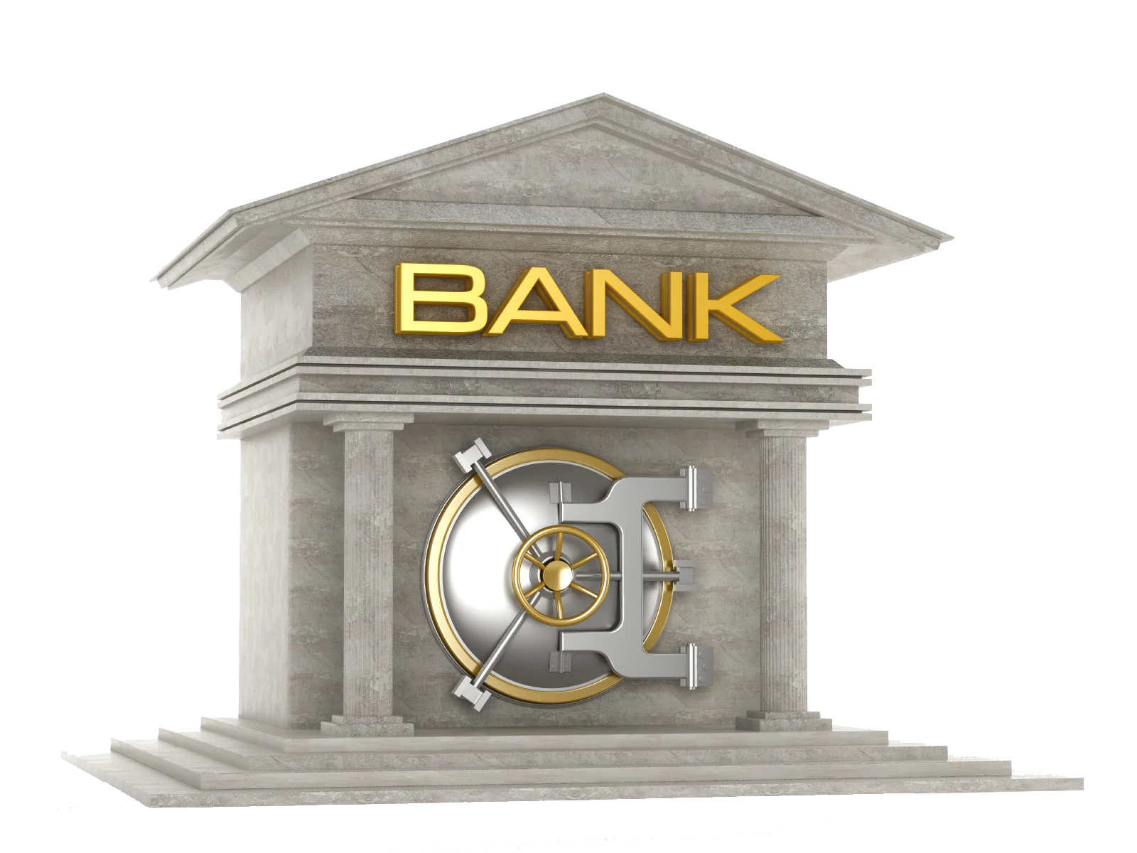 Classic Stone Bank Building Clipart with Secure Vault Entrance Design