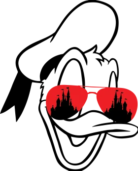 Cool Donald Duck Wearing Sunglasses with Castle Reflection Cartoon Clipart