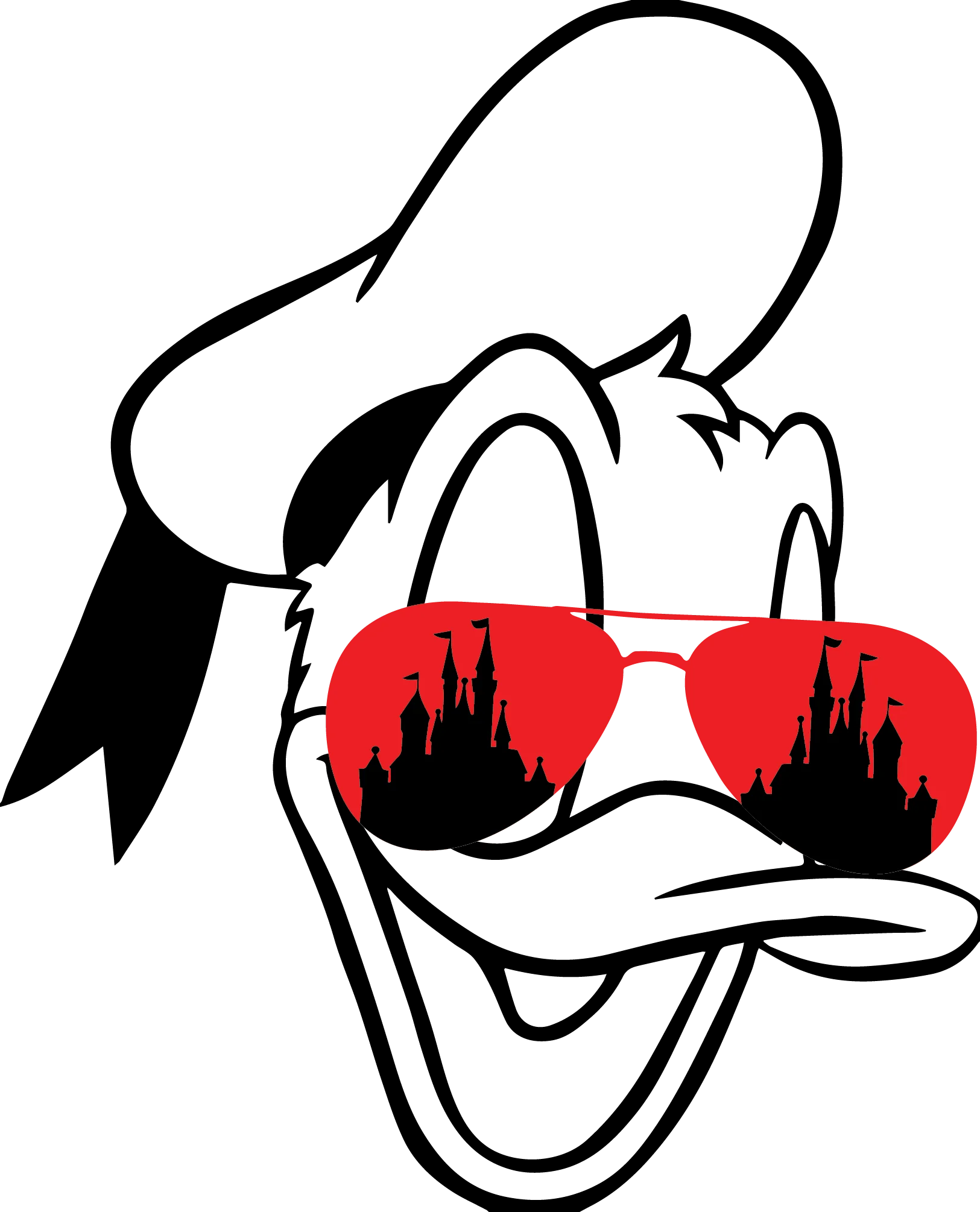 Cool Donald Duck Wearing Sunglasses with Castle Reflection Cartoon Clipart