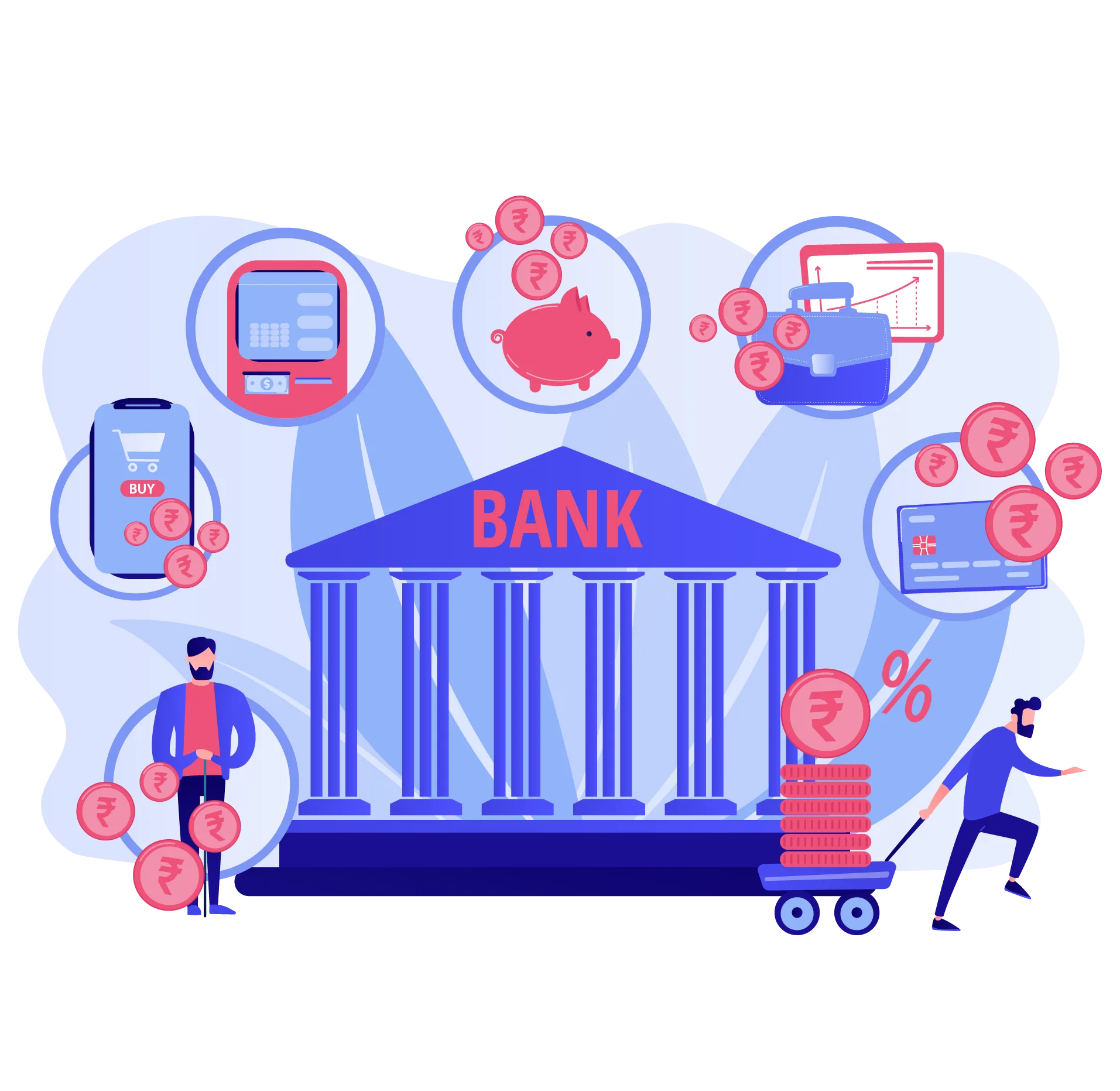 Digital Banking Services Modern Financial Management Clipart Illustration