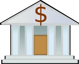 Minimalist Bank Building Clipart Illustration with Dollar Sign Symbol