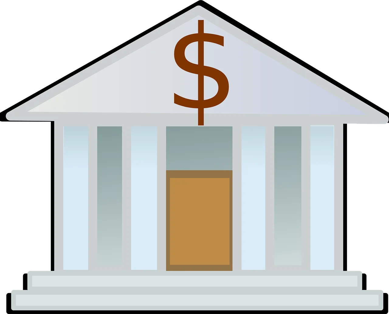 Minimalist Bank Building Clipart Illustration with Dollar Sign Symbol