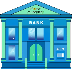 Money Munchkids Bank Branch Architectural Clipart with Modern Design Elements