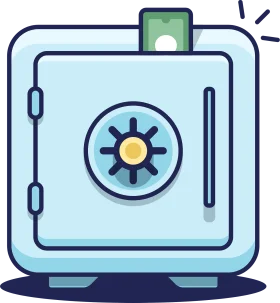 Secure Banking Vault Clipart: Stylized Safe Deposit Box with Sunburst Emblem