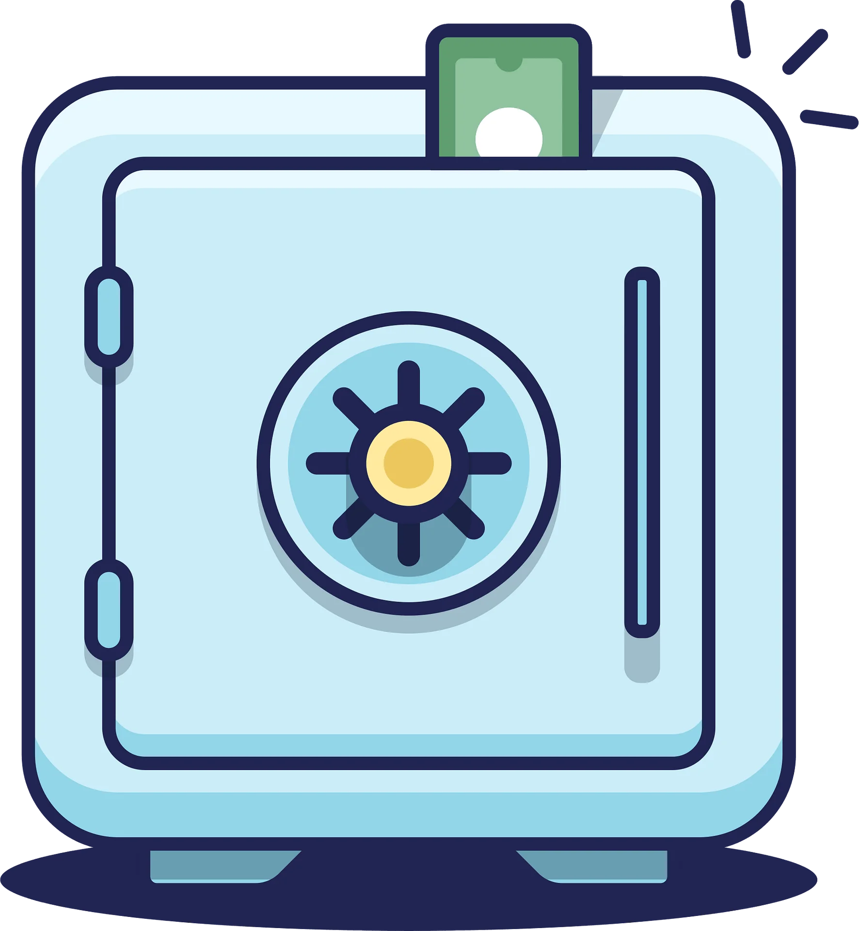Secure Banking Vault Clipart: Stylized Safe Deposit Box with Sunburst Emblem