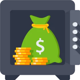 Secure Financial Storage Clipart: Money Bag and Coins in a Robust Safe Illustration