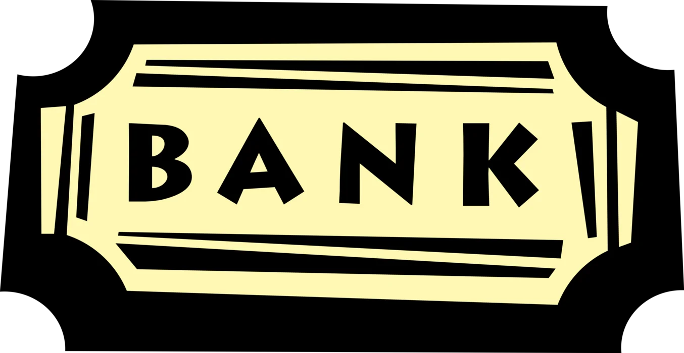 Vintage Black and Yellow Bank Sign Clipart with Classic Typography