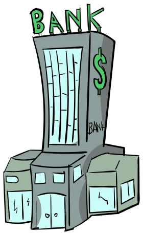Whimsical Cartoon Bank Building Clipart with Dollar Sign Design