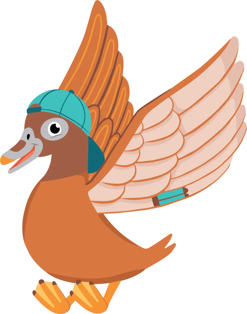 Whimsical Orange Dad Duck Clipart with Teal Cap and Spread Wings