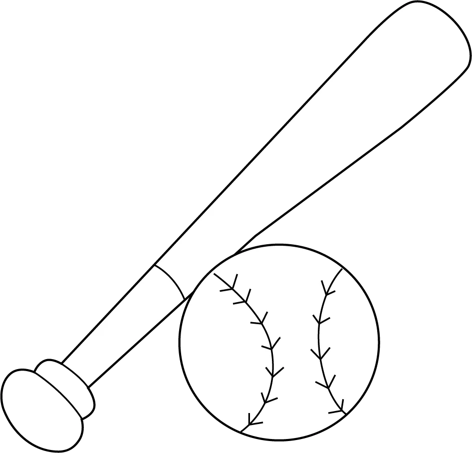 Classic Baseball Bat and Ball Simple Line Art Monochrome Clipart Illustration