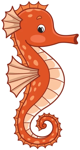 Adorable Orange Seahorse Clipart with Playful Expression and Curvy Tail