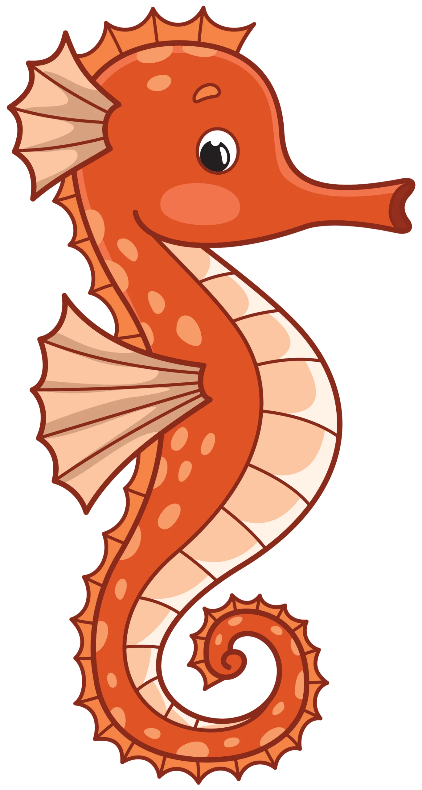 Adorable Orange Seahorse Clipart with Playful Expression and Curvy Tail