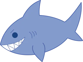 Adorable Blue Cartoon Shark Clipart with Playful Grin and Rounded Fins