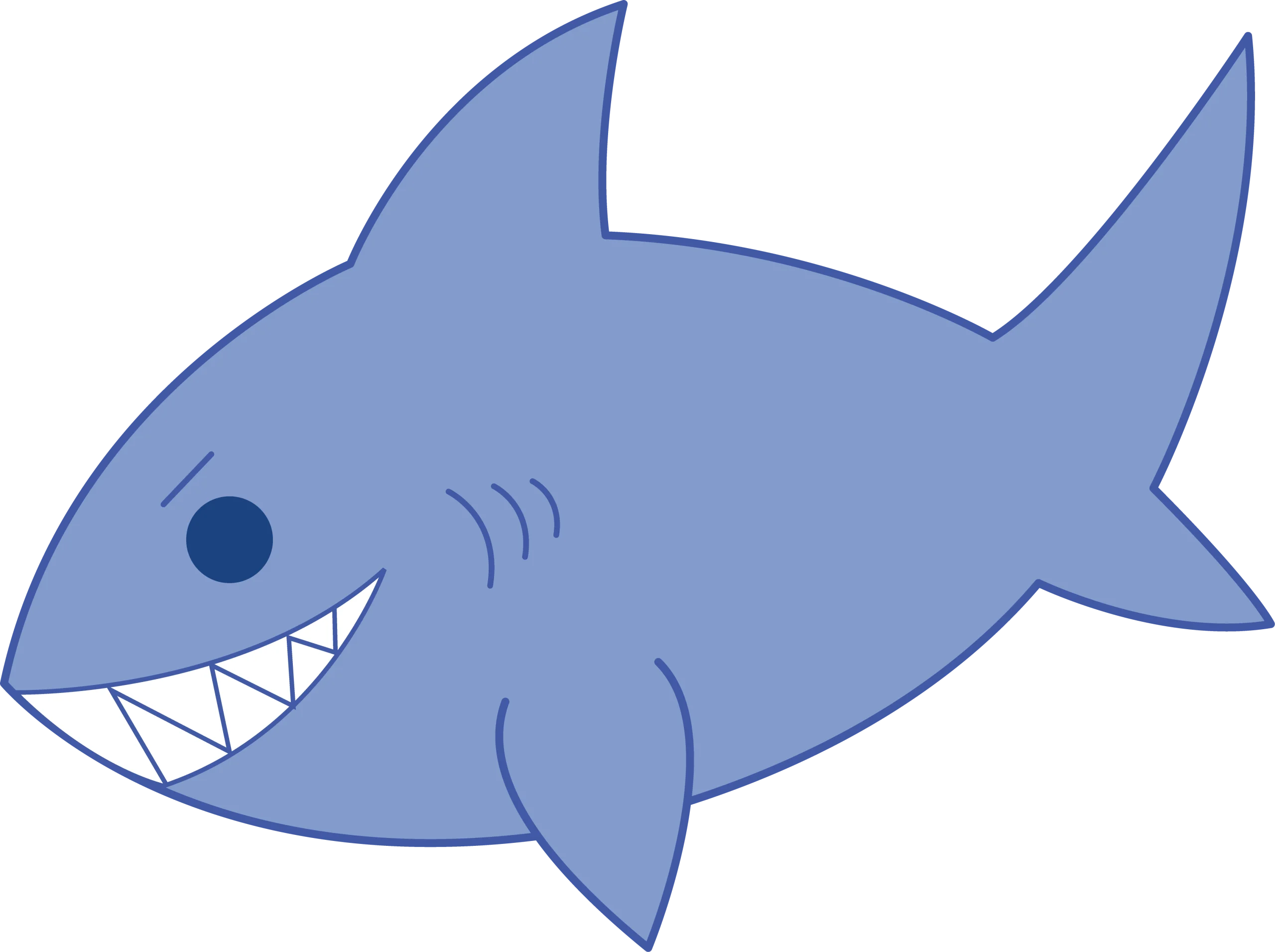Adorable Blue Cartoon Shark Clipart with Playful Grin and Rounded Fins