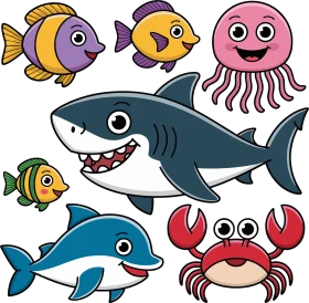 Adorable Cartoon Sea Creatures Ocean Friends Clipart Collection