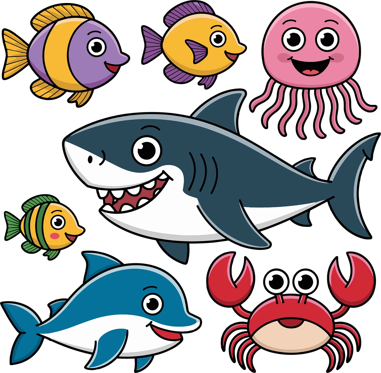 Adorable Cartoon Sea Creatures Ocean Friends Clipart Collection