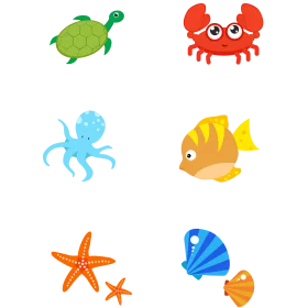 Adorable Ocean Creatures Clipart Collection: Playful Marine Life Illustrations