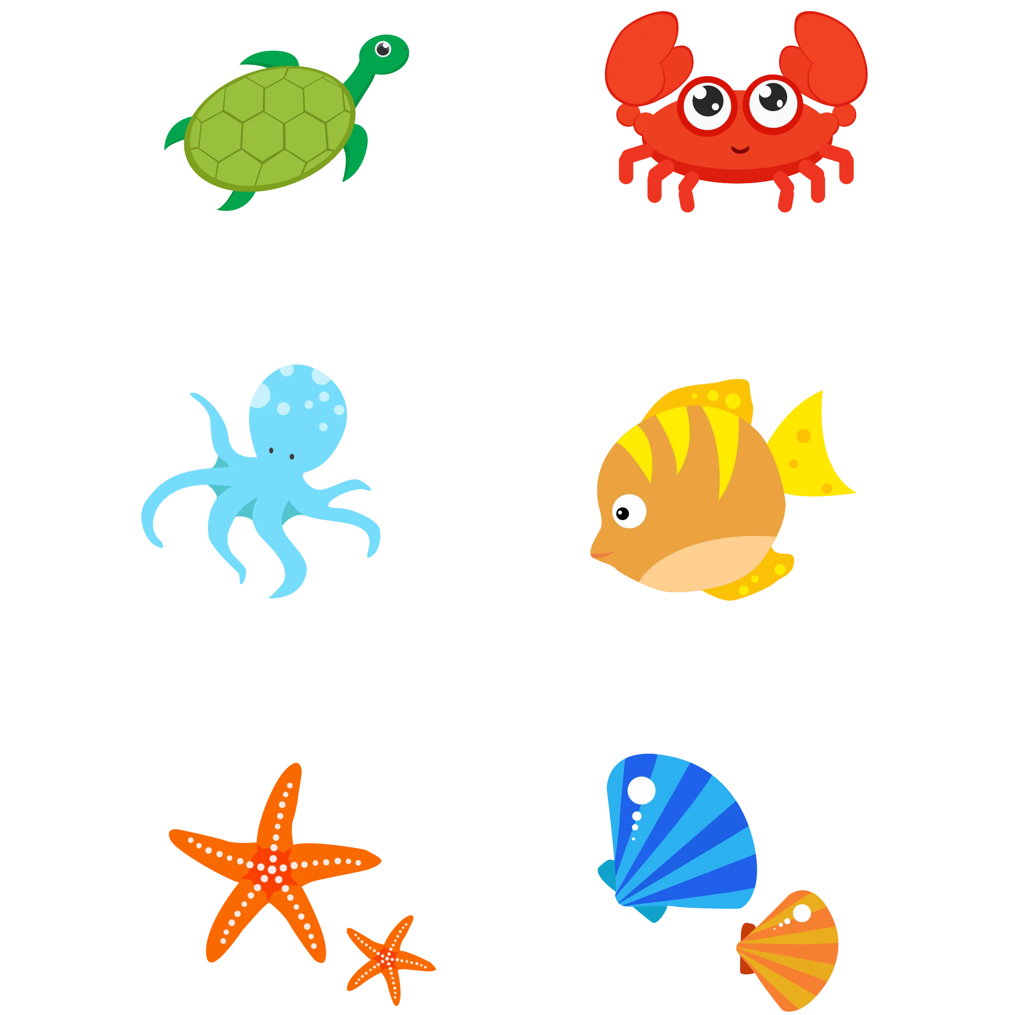 Adorable Ocean Creatures Clipart Collection: Playful Marine Life Illustrations