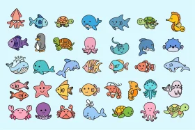 Adorable Ocean Friends Cartoon Sea Animals Clipart Collection