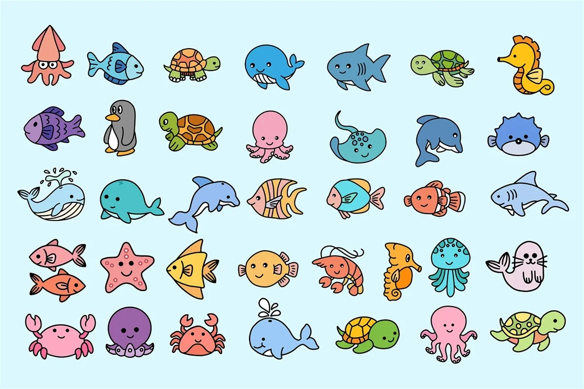 Adorable Ocean Friends Cartoon Sea Animals Clipart Collection