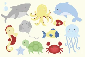 Adorable Ocean Friends Sea Life Cartoon Clipart Collection for Kids