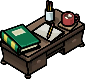 Cartoon Study Desk Clipart: A Cozy Workspace with Book, Mug, and Stationery